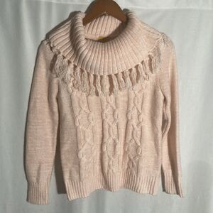 RUBY RD pink white marked cowl neck cable knit pullover sweater PS
